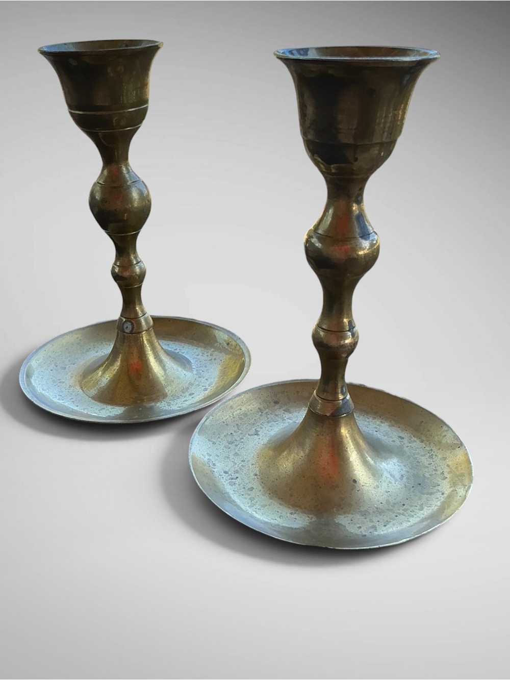 Candlestick Holders Vintage Brass Finish Pair 4.5”  Table Decor